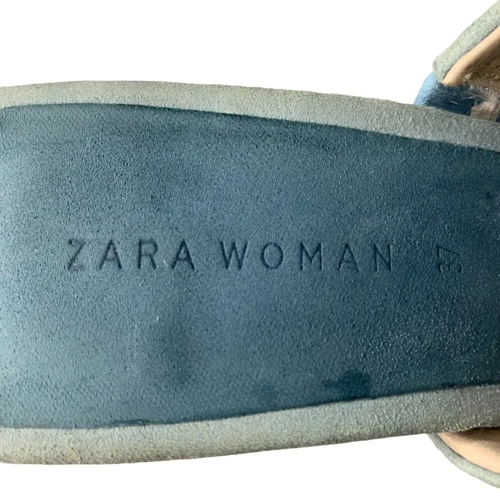ZARA Sandals Size 6.5 (37) baby blue chunky 2.25" heels - Picture 7 of 14